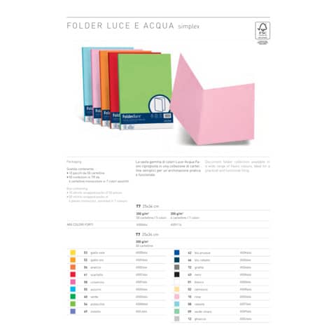Cartellina semplice FAVINI FOLDER S cartoncino Simplex Luce&Acqua 200 g/m² 25x34cm celeste 08  conf.50 - A50T664